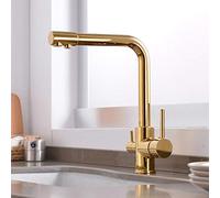 3 Way Kitchen Tap, Brass, Contemporary Style, Unique Design, Vacuum Coated Finish, Single Hole Installation, Ceramic Valve, Ideal for Kitchen Use