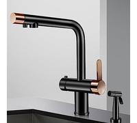 3 Way Kitchen Tap Brass Rotary Airbrush Multifunction Kitchen Sink Tap 3 Way-Black+Rose Gold,Black+Rose Gold