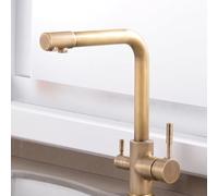 3 Way Kitchen Tap Brass Swivel Kitchen Sink Mixer Tap Single Hole Double Handle-Antique