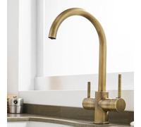 3 Way Kitchen Tap Double Handle 360° Swivel Brass Kitchen Sink Mixer Tap-Antique