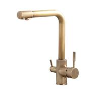 3 Way Kitchen Tap Kitchen Sink Mixer Tap Brass Double Handle Single Hole Hot and Cold Water-Antique