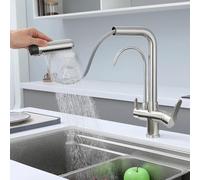 3 Way Kitchen tap, Kitchen taps with Pull Out Spray,4 Modes Pull-Out Sprayer,Taps with Pull Out Spray, 360° Swivel High Arc, Dual Lever, Separate Drinking Water Spout