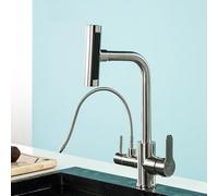 3 Way Kitchen Tap Stainless Steel 3 in 1 Kitchen Sink Mixer Tap Waterfall Rotating Faucet-C