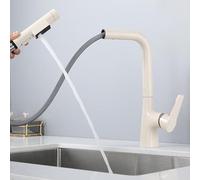 3 way kitchen tap with pull out spray, kitchen mixer tap cold water hot water purified water 3 in 1 swivel brass kitchen sink tap-oatmeal color