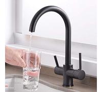 3 Way Kitchen Taps Filter Sink Mixer Tap Brass Direct Drinking Water Hot and Cold Three Functions 360° Rotation Faucet-Black B(Black B)