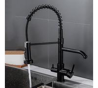 3 Way Kitchen Water Filter Tap Dual Lever Mixer with 360° Swivel for Sink Pull Out Drinking Water Solution