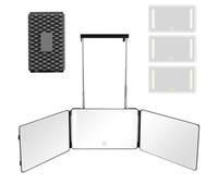 3 Way Mirror with LED Lights & 360° View,See Back of Head Trifold Barber Mirror for Self Haircut, Shaving & Braiding, Portable Travel Design with Hook for Home,Men & Women (Black)