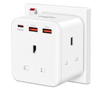 3 Way Plug Adapter UK with PD20W USB-C & QC 3.0, 6-in-1 Multi Plug Adaptor | 13A/3250W, Compact 65x72x83mm, V0 Flame-Retardant, Child Safety Shutters, Plug Extender for Home Office Kitchen