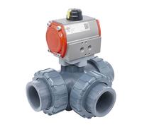 3-Way Pneumatic Ball Valve 50 mm T-bore PVC Double Acting