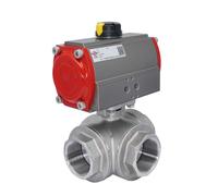 3-Way Pneumatic Ball Valve G1 1/2'' T-bore Stainless Steel Spring Closing