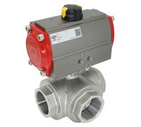 3-Way Pneumatic Ball Valve G1 1/4'' L-bore Brass Double Acting