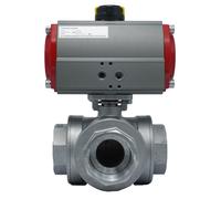3-Way Pneumatic Ball Valve G1/4'' L-bore Stainless Steel Double Acting