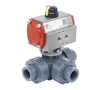 3-Way Pneumatic Ball Valve G1'' L-bore PVC Double Acting