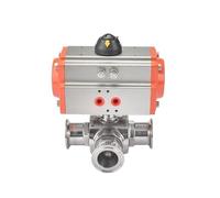 3 Way Pneumatic Quick Mount T-Type/L-Type Stainless Steel Sanitary Clamp 304/316 Single-Acting Actuator Ball Valve(T-38 AT63SR-FC,304)