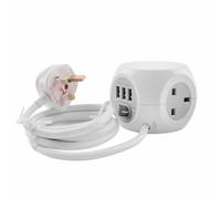 Status White Cube Socket | 3 Way Cube with 3 USB Adapter Socket | 1.4m Extension Lead | S3W1.4M3XUSB1PK6