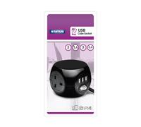 Status White Cube Socket | 3 Way Cube with 3 USB Adapter Socket | 1.4m Extension Lead | S3W1.4M3XUSB1PK6