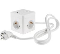 3-Way Power Cube, USB-A/USB-C 6-in-1 Power Distributor, 1.5m Cable, 8x8x8cm, Rubberized Base to Prevent Slip, White