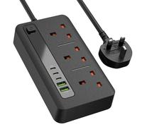 3 Way Power Strip USB Extension Lead,Surge Protector Power Strip (Black) | Extension Lead with 2 USB and 3 Type-C Ports, Surge Protected Multi Plug Extension Cord for Kitchen Office Home