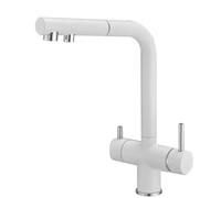 3-Way Pull-Down Kitchen & Bathroom Faucet Brass Double Handle Rotating Tap for Water Purifier - Elegant White Finish & Stylish Design