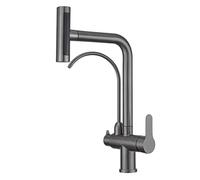 3 Way Pull Down Kitchen Faucet Dual Lever Mixer Tap with 360° Swivel 2 Spray M Pull Out Spray Commercial Grade Grey h Perfect for Home & Restaurant Use