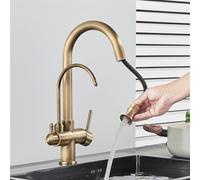 3 Way Pull Down Kitchen Faucet Stainless Steel Filter Water Tap Dual Handle Hot & Cold Mixer Easy Install Drinking Water Solut for Home & Kitchen