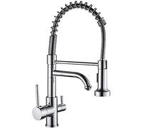 3-Way Pull-Out Kitchen Tap Mixer - Chrome & Brushed Nickel Spray Filter Tap for Under Sink Water Filter System Versatile Kitchen Faucet for Easy Cleaning & Wate