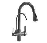 3-Way Pull-Out Spray Kitchen Faucet 360° Swivel Brass Mixer Tap with 2 Spray Modes for Drinking Water Commercial Grade Single Hole Installation Grey Finish
