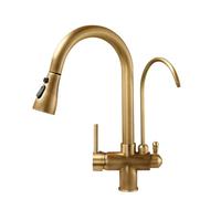 3-Way Pull-Out Spray Kitchen Faucet - 360° Swivel Brass Water Filter Tap with 2 Spray M Antique Brass Mixer for Drinking Water & Commercial Sin