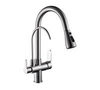 3-Way Pull Out Spray Kitchen Faucet - Gold & Black Gooseneck Mixer Tap 3-in-1 Drinking Water Sink Faucet for Modern Kitchens Stylish & Functional Easy Installation