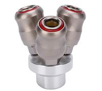 3 Way Quick Coupler Round Female Thread Explosion Proof Self Locking Pneumatic Connector for Air Compressors Grinders Impact Wrenches G1/4in Carbon Steel Chrome Plated