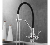 3-Way Retro Kitchen Faucet Pull Down Mixer Tap Dual Outlet Chrome Sink Filter Flexible Double Handle Design for Easy Water Control and Stylish Decor