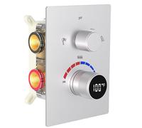 3 Way Shower Diverter Mixing Valve with Trim Kit, Digital Shower Brass Valve Body Temperature Display Mixer for Shower Faucets, Brushed Nickel