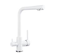 3-Way Single Hole Kitchen Faucet with 2 Handles Hot & Cold Water Mixer Pure Water Filter for Sink Elegant White Design - Ideal for Modern Kitchens
