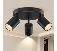 3 Way Spotlight Ceiling Lights Adjustable, Matt Black Round Spot Lights GU10 Industrial Spotlights Fitting Rotatable, GU10 LED Ceiling Light, Ceiling Spotlight Indoor for Hallway, Bulb Not Included