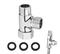 3 Way T Shape Adapter G1/2" Diverter Valve Brass T Adapter for Bidet Anti-Rust Shower Splitter Shower Diverter Valve Replacement with 3 Washers for Angle Valve Handheld Bidet Sprayer (Silver)