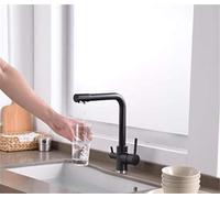 3 Way Tap 304 Stainless Steel Drinking Water Faucet Water Filter Purifier Kitchen Faucets for Sinks Filtered Crane for Kitchen Dual Handle 360 Swivel,Black