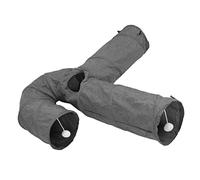 3 Way Tunnel, Tear Resistant Canvas, Foldable Kitten Tunnel Tube Grey - Foldable Design, Opening for Interactive Play, Indoor Exercise for Cats