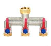 3-Way Water Distributor, 3/4 Inch Brass Garden Hose Splitter with Ball Valves for Flow Control, Rust-Resistant & Leak-Free, Simultaneous Triple Outlet for Outdoor Irrigation(US)