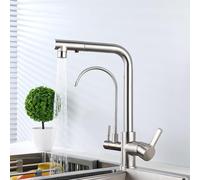3-Way Water Filter Faucet, Chrome, Pull-Sink Mixer Tap, Dual-Mode, Easy Installation, Design for Clean Drinking Water, Upgrade Your Kitchen (Gebürstet)