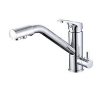 3 Way Water Filter Kitchen Tap High Arc Drinking Water Kitchen Sink Mixer Taps, Brass Dual Lever 360° Swivel Commercial Kitchen Faucet, 1 Hole, Chrome