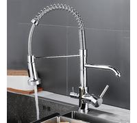 3 Way Water Filter Tap, Kitchen Drinking Mixer Tap, Pull Out Dual Lever, 360° Swivel Sink Tap, One Hole Design