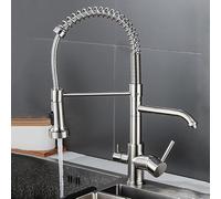 3 Way Water Filter Tap Kitchen Drinking Taps Sink Mixer Pull Out, 360° Swivel 3 Way Kitchen Tap, kchen Mixer Taps 1 Hole, Brushed