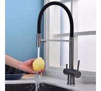 3 Way Water Filter Tap Kitchen Drinking Taps Sink Mixer Pull Out Dual Lever 360° Swivel 3 Way Kitchen Tap kchen Mixer Taps 1 Hole Black,Gun Gray LWX