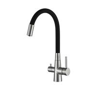 3 Way Water Filter Tap Kitchen Drinking Taps Sink Mixer Stainless Steel Kitchen Mixer Tap 1 Hole Swivel Spout 2 Water Outlets Brushed Mixer Tap for Kitchen Sink