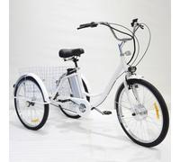 3 Wheel Adults Electric Bike (150kg Load) - Adjustable Height (29.5''-33.4''), Lithium Battery (36v/12ah) + Shopping Basket, Electric/Power-Assisted/Pedal,white