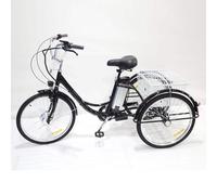3 Wheel Adults Electric Bike (150kg Load) - Adjustable Height (29.5''-33.4''), Lithium Battery (36v/12ah) + Shopping Basket, Electric/Power-Assisted/Pedal,Black