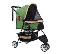 3 Wheel Foldable pet Stroller Dogs cart for Small Medium Dog Cats, Easy Travel Carriers Jogger pet Buggy pet Supplies, with Large Storage Basket, up to 15kg Baby Carriage (Green)