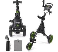 3 Wheel Golf Push Cart,Lightweight Golf Pull Cart with Quad-Fold Frame,and Cleaning Kit Golf,Cooler Bag,Cup/Phone/Umbrella Holder Compact Golf cart-green