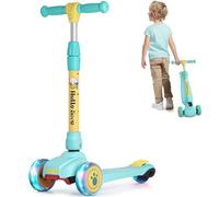 3 Wheel Kids Scooter Age 3-6, Foldable Toddler Scooter with Flashing Light-Up Wheels, 4 Level Height Adjustable Lean to Steer Lightweight Kick Scooter for Boys Girls (Green&Yellow)