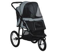 PawHut Pet Stroller Jogger for Medium Small Dogs, Foldable Cat Pram Dog Pushchair with Adjustable Canopy, 3 Big Wheels, Grey Aosom UK